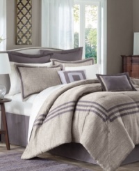 Casual meets contemporary in the Affinia comforter set. A soothing, heather gray jacquard comforter boasts tailored stripes for a comfortable look with a polished appeal. The coordinating bedskirt, European shams and decorative pillows tie the look together with pops of solid color and smart stripes. (Clearance) Casual meets contemporary in the Affinia comforter set. A soothing, heather gray jacquard comforter boasts tailored stripes for a comfortable look with a polished appeal. The coordinating bedskirt, European shams and decorative pillows tie the look together with pops of solid color and smart stripes. (Clearance)
