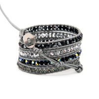 Chan Luu Grey Crystal Mix Wrap Bracelet on Grey Leather Chan Luu Grey Crystal Mix Wrap Bracelet on Grey Leather