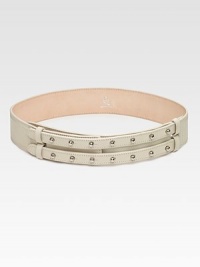 A supple leather design with a studded, double strap closure. Width, about 1Imported A supple leather design with a studded, double strap closure. Width, about 1Imported