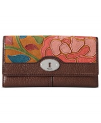 Upgrade your accessories arsenal with this colorful, floral design from Fossil. Gorgeous leather and vintage-inspired details add instant appeal, while the exquisitely organized interior boasts room for all your essentials Upgrade your accessories arsenal with this colorful, floral design from Fossil. Gorgeous leather and vintage-inspired details add instant appeal, while the exquisitely organized interior boasts room for all your essentials