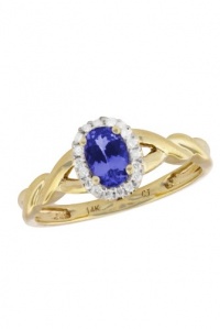 Effy Jewlery 14K Yellow Gold Tanzanite and Diamond Ring, .66 TCW Ring size 7