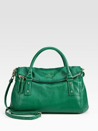 A fold-over versatile shape crafted of sumptuous cowhide leather in a spring-ready hue. Double top handles, 5½ dropAdjustable detachable shoulder strap, 19½-21½ dropMagnetic closure on fold-over flap with top zipProtective metal feetOne pocket under flapOne inside zip pocketTwo inside open pocketsFully lined11¾W X 9½H X 6DImported A fold-over versatile shape crafted of sumptuous cowhide leather in a spring-ready hue. Double top handles, 5½ dropAdjustable detachable shoulder strap, 19½-21½ dropMagnetic closure on fold-over flap with top zipProtective metal feetOne pocket under flapOne inside zip pocketTwo inside open pocketsFully lined11¾W X 9½H X 6DImported
