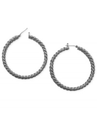Haute hoops. This pair of earrings from T Tahari's Essentials Collection is crafted from silver-tone mixed metal with a link design adding a stylish touch. Approximate diameter: 1-13/16 inches. Haute hoops. This pair of earrings from T Tahari's Essentials Collection is crafted from silver-tone mixed metal with a link design adding a stylish touch. Approximate diameter: 1-13/16 inches.