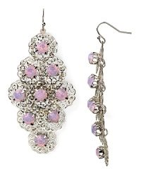 These cascading chandelier earrings from RJ Graziano, crafted of silver plate and Austrian crystals, boast a bohemian vibe. Wear them as a free spirited final flourish. These cascading chandelier earrings from RJ Graziano, crafted of silver plate and Austrian crystals, boast a bohemian vibe. Wear them as a free spirited final flourish.