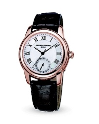 Frédérique Constant's classic timepiece boasts a sophisticated dial with remarkable refinement. Decoration of the movement is to the highest standards, with Cotes de Geneve and Collimacon patterns brightly shining due to the rhodium finish. Frédérique Constant's classic timepiece boasts a sophisticated dial with remarkable refinement. Decoration of the movement is to the highest standards, with Cotes de Geneve and Collimacon patterns brightly shining due to the rhodium finish.