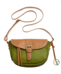 A pebble-textured leather combines with heavy stitching and an easy-going crossbody silhouette on this Giani Bernini design. A signature charm complete the look. A pebble-textured leather combines with heavy stitching and an easy-going crossbody silhouette on this Giani Bernini design. A signature charm complete the look.