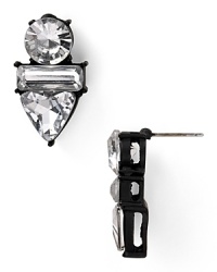 Edge your bets: Serious spiked detailing makes these Aqua earrings as natural with a leather bomber and boots as a gown. Edge your bets: Serious spiked detailing makes these Aqua earrings as natural with a leather bomber and boots as a gown.