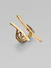 A truly unique design with an beautifully detailed shank and two organic-shaped sticks that is sure to stand out. BrassWidth, about 1Adjustable ring sizeMade in USA A truly unique design with an beautifully detailed shank and two organic-shaped sticks that is sure to stand out. BrassWidth, about 1Adjustable ring sizeMade in USA