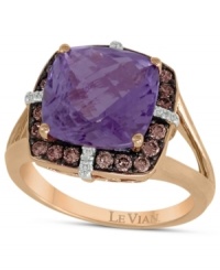 The total package. Le Vian's stunning cushion-cut amethyst ring (4-1/2 ct. t.w.) pops against a frame of round-cut chocolate diamonds (1/3 ct. t.w.) and white diamond accents. Split band set in 14k rose gold. Size 7.