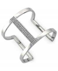 Airy elegance. Vince Camuto's cut-out cuff bracelet is crafted from silver-tone mixed metal with glass crystal accents adding a lustrous touch to the eclectic piece. Approximate diameter: 3-1/2 inches. Airy elegance. Vince Camuto's cut-out cuff bracelet is crafted from silver-tone mixed metal with glass crystal accents adding a lustrous touch to the eclectic piece. Approximate diameter: 3-1/2 inches.