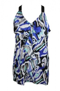 Alfani Womens Petite Blue New Ikat Racerback Ruffle Detail Tank Top PM Alfani Womens Petite Blue New Ikat Racerback Ruffle Detail Tank Top PM