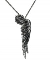 Spread your wings this season. This Bar III necklace soars with hematite tones and acrylic accents on a winged silhouette. Crafted in hematite tone mixed metal. Approximate length: 30 inches + 2-inch extender. Approximate drop: 5 inches.