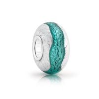 Bling Jewelry Silver Teal and Silver Foil Murano Glass Bead Charm Pandora Compatible Bling Jewelry Silver Teal and Silver Foil Murano Glass Bead Charm Pandora Compatible