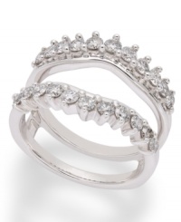 The perfect complement to your diamond engagement ring. This stunning ring guard will encircle your diamond with an intricate setting crafted from round-cut diamonds (1 ct. t.w.). Set in 14k white gold. The perfect complement to your diamond engagement ring. This stunning ring guard will encircle your diamond with an intricate setting crafted from round-cut diamonds (1 ct. t.w.). Set in 14k white gold.
