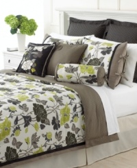 Freshen up! A decidedly modern floral print blooms in shades of green, black and gray for a new definition of contemporary comfort. Ribbon ties and a dotted European sham bring added style to this Martha Stewart Collection comforter set. Freshen up! A decidedly modern floral print blooms in shades of green, black and gray for a new definition of contemporary comfort. Ribbon ties and a dotted European sham bring added style to this Martha Stewart Collection comforter set.