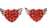Gorgeous Silver Plated Flying Heart Angel Wings Stud Earrings with Sparkling Red Crystals Gorgeous Silver Plated Flying Heart Angel Wings Stud Earrings with Sparkling Red Crystals