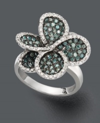 Spring is in full bloom with this floral masterpiece. Bella Bleu by Effy Collection ring features pave-set white diamonds (3/8 ct. t.w.) and blue diamonds (1 ct. t.w.) set in a polished 14k white gold ring. Spring is in full bloom with this floral masterpiece. Bella Bleu by Effy Collection ring features pave-set white diamonds (3/8 ct. t.w.) and blue diamonds (1 ct. t.w.) set in a polished 14k white gold ring.