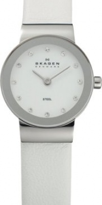 Skagen White Leather & Steel Watch Skagen White Leather & Steel Watch