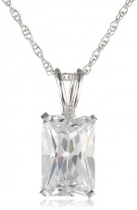Platinum Plated Sterling Silver Emerald-Cut Cubic Zirconia Pendant Necklace, 18 Platinum Plated Sterling Silver Emerald-Cut Cubic Zirconia Pendant Necklace, 18