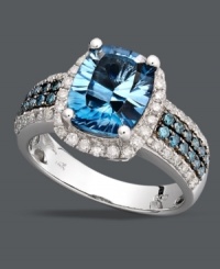 Incorporate a cool blue statement ring into your look. An oval-cut London blue topaz (4-1/5 ct. t.w.) is the center of attraction amidst rows of round-cut blue diamonds (1/3 ct. t.w.) and white diamonds (1/2 ct. t.w.). Set in 14k white gold. Incorporate a cool blue statement ring into your look. An oval-cut London blue topaz (4-1/5 ct. t.w.) is the center of attraction amidst rows of round-cut blue diamonds (1/3 ct. t.w.) and white diamonds (1/2 ct. t.w.). Set in 14k white gold.