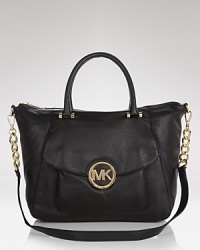 Daytime style gets polished with this sophisticated leather satchel from MICHAEL Michael Kors. In a versatile shape, this bag goes from work to weekends without a slip in style. Daytime style gets polished with this sophisticated leather satchel from MICHAEL Michael Kors. In a versatile shape, this bag goes from work to weekends without a slip in style.