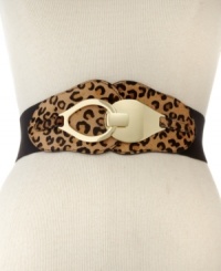 Rock the exotic trend with this posh leopard print belt from Steve madden. Genuine haircalf is accented with a golden hook buckle, for a fabulously fierce look you'll love to dress up or down. Rock the exotic trend with this posh leopard print belt from Steve madden. Genuine haircalf is accented with a golden hook buckle, for a fabulously fierce look you'll love to dress up or down.