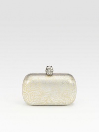 EXCLUSIVELY AT SAKS. Distressed metallic leather in a sleek frame-top bag, finished with an iconic rhinestone skull clasp.Clasp top closureLeather lining6W X 3¾H X 1¾DMade in Italy EXCLUSIVELY AT SAKS. Distressed metallic leather in a sleek frame-top bag, finished with an iconic rhinestone skull clasp.Clasp top closureLeather lining6W X 3¾H X 1¾DMade in Italy