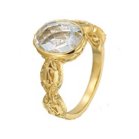 Delatori 18kt Gold Plated Sterling Silver Ring with Clear Crystal Center