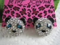 BETSEY JOHNSON CRYSTAL PANDA BEARS EARRINGS Silver-tone Setting BETSEY JOHNSON CRYSTAL PANDA BEARS EARRINGS Silver-tone Setting