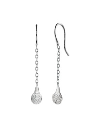 Delicate dangle earrings from PANDORA featuring sparkling diamonds in 18K white gold. Delicate dangle earrings from PANDORA featuring sparkling diamonds in 18K white gold.