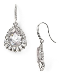 A drop of specially set crystals illuminate these Carolee earrings which dangle from slender French wire backs. A drop of specially set crystals illuminate these Carolee earrings which dangle from slender French wire backs.