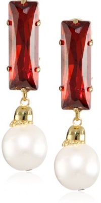 Lee Angel Lila Glass Pearl and Swarovski Baguette Clip On Earrings Lee Angel Lila Glass Pearl and Swarovski Baguette Clip On Earrings
