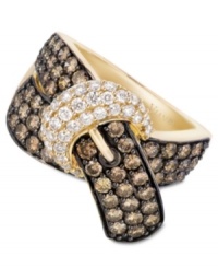 Put another notch in your belt. Le Vian's chic cinched style features a cute buckle shape decorated with round-cut chocolate diamonds (2-1/6 ct. t.w.) and white diamonds (3/8 ct. t.w.). Set in 14k gold. Size 7. Put another notch in your belt. Le Vian's chic cinched style features a cute buckle shape decorated with round-cut chocolate diamonds (2-1/6 ct. t.w.) and white diamonds (3/8 ct. t.w.). Set in 14k gold. Size 7.