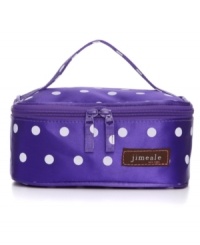 Keep your cosmetics organized and oh-so stylish in this satin cosmetic case from Jimeale. A fun lining and spacious interior gives you plenty of room to add to your makeup collection. Keep your cosmetics organized and oh-so stylish in this satin cosmetic case from Jimeale. A fun lining and spacious interior gives you plenty of room to add to your makeup collection.