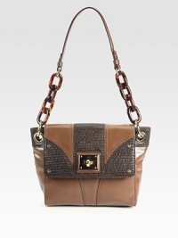 Clean lines combine beautifully with reptile-embossed leather in this textured flap-top design. Chain and leather shoulder strap, 12 dropTurn-lock flap closureOne outside open pocketOne inside zip pocketTwo inside open pocketsFully lined10W X 7½H X 3½DImported Clean lines combine beautifully with reptile-embossed leather in this textured flap-top design. Chain and leather shoulder strap, 12 dropTurn-lock flap closureOne outside open pocketOne inside zip pocketTwo inside open pocketsFully lined10W X 7½H X 3½DImported