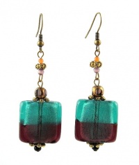 Earrings - E303 - Murano Style Glass - Square ~ Amethyst and Teal Earrings - E303 - Murano Style Glass - Square ~ Amethyst and Teal