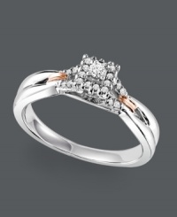 A moment to remember. This exquisite diamond engagement ring features a unique, square shape decorated with round-cut diamonds (1/8 ct. t.w.). Crafted in sterling silver with 14k rose gold accents at the shoulders. Sizes 5-8. A moment to remember. This exquisite diamond engagement ring features a unique, square shape decorated with round-cut diamonds (1/8 ct. t.w.). Crafted in sterling silver with 14k rose gold accents at the shoulders. Sizes 5-8.