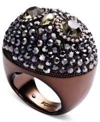 A wise choice. Fossil's ring with the owl motif is crafted from brown gold-tone stainless steel and features colorful sparkling accents to complete the whimsical design. Size 7. A wise choice. Fossil's ring with the owl motif is crafted from brown gold-tone stainless steel and features colorful sparkling accents to complete the whimsical design. Size 7.