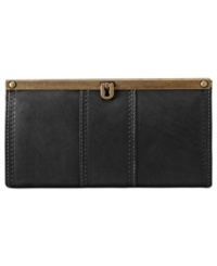 Sized-right and perfect for night, this sleek silhouette from Fossil is your new party companion. Crafted from rich leather with vintage-inspired detailing, it easily stows cards, cash, phone and favorite lipstick. Sized-right and perfect for night, this sleek silhouette from Fossil is your new party companion. Crafted from rich leather with vintage-inspired detailing, it easily stows cards, cash, phone and favorite lipstick.