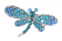 Hair Clip - H11 - Crystal Dragonfly - Med Size (1-5/8x 1) - Alligator Clip Style ~ Aqua and Blue Zircon on Silvertone Metal Hair Clip - H11 - Crystal Dragonfly - Med Size (1-5/8x 1) - Alligator Clip Style ~ Aqua and Blue Zircon on Silvertone Metal