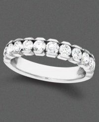 A shining ring with striking style in 14k white gold with round-cut diamonds (1/2 ct. t.w.). A shining ring with striking style in 14k white gold with round-cut diamonds (1/2 ct. t.w.).