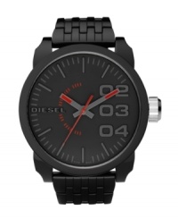 Slip under the radar with this stylishly blacked-out watch by Diesel. Black plastic bracelet and round black-plated stainless steel case, 67x60mm. Matte white dial features applied gray stick indices, minute track, large numerals at two, three and four o'clock, logo and three hands. Quartz movement. Water resistant to 30 meters. Two-year limited warranty. Slip under the radar with this stylishly blacked-out watch by Diesel. Black plastic bracelet and round black-plated stainless steel case, 67x60mm. Matte white dial features applied gray stick indices, minute track, large numerals at two, three and four o'clock, logo and three hands. Quartz movement. Water resistant to 30 meters. Two-year limited warranty.
