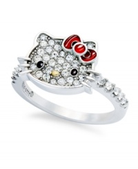 Look at that face! Hello Kitty's ring, set in sterling silver, dazzles with pave crystals adding a touch that's both lustrous and whimsical. Size 7. Look at that face! Hello Kitty's ring, set in sterling silver, dazzles with pave crystals adding a touch that's both lustrous and whimsical. Size 7.