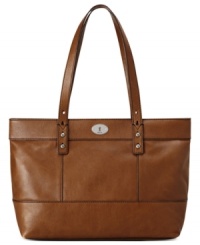 Opt for artisanal accessorizing with this chic shopper from Fossil. Buttery-soft leather is outfitted with signature detailing, while the generous interior easily stows, eReader, PDA, makeup case, and more. Opt for artisanal accessorizing with this chic shopper from Fossil. Buttery-soft leather is outfitted with signature detailing, while the generous interior easily stows, eReader, PDA, makeup case, and more.