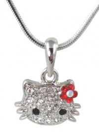 Small Kitty 1/2 Crystal Pendant and Necklace - Red Flower Bow Small Kitty 1/2 Crystal Pendant and Necklace - Red Flower Bow