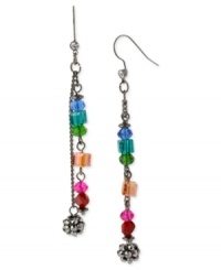 Make a colorful splash with this pair of linear earrings from Haskell. Crafted from hematite-tone mixed metal, the earrings add a vibrant touch to any occasion. Approximate drop: 3-5/8 inches. Make a colorful splash with this pair of linear earrings from Haskell. Crafted from hematite-tone mixed metal, the earrings add a vibrant touch to any occasion. Approximate drop: 3-5/8 inches.