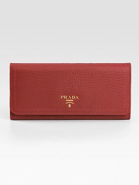 Vitello calf leather in a sleek flap-front silhouette crested with polished logo hardware.Flap and snap closureGold-plated hardwareMetal lettering logoCenter coin compartment with zipperTen credit card slotsFully lined7½W X 3H X 1/2DMade in Italy Vitello calf leather in a sleek flap-front silhouette crested with polished logo hardware.Flap and snap closureGold-plated hardwareMetal lettering logoCenter coin compartment with zipperTen credit card slotsFully lined7½W X 3H X 1/2DMade in Italy