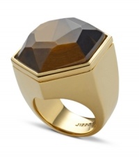 A captivating tiger's eye stone sits at the center of this cocktail ring from Fossil. Crafted in gold tone mixed metal. Size 7. A captivating tiger's eye stone sits at the center of this cocktail ring from Fossil. Crafted in gold tone mixed metal. Size 7.