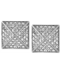 Rising resplendence. This pair of pyramid stud earrings from Vince Camuto is crafted from silver-tone mixed metal with glass crystal accents adding a sparkling touch. Approximate diameter: 1 inch. Rising resplendence. This pair of pyramid stud earrings from Vince Camuto is crafted from silver-tone mixed metal with glass crystal accents adding a sparkling touch. Approximate diameter: 1 inch.