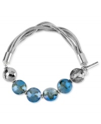By any stretch, this bracelet from Kenneth Cole New York exudes style. Crafted from silver-tone mixed metal, half of the bracelet features blue and silver-tone glass beads for a stylish touch. Approximate length: 7-1/2 inches. By any stretch, this bracelet from Kenneth Cole New York exudes style. Crafted from silver-tone mixed metal, half of the bracelet features blue and silver-tone glass beads for a stylish touch. Approximate length: 7-1/2 inches.